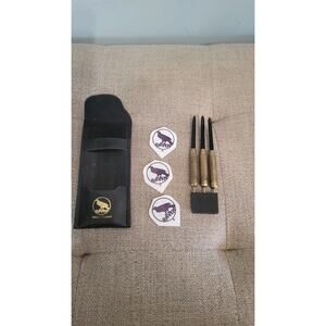 Vintage Raven Brass Darts Set Made in England 3 Darts w/ Case & Flights NOS